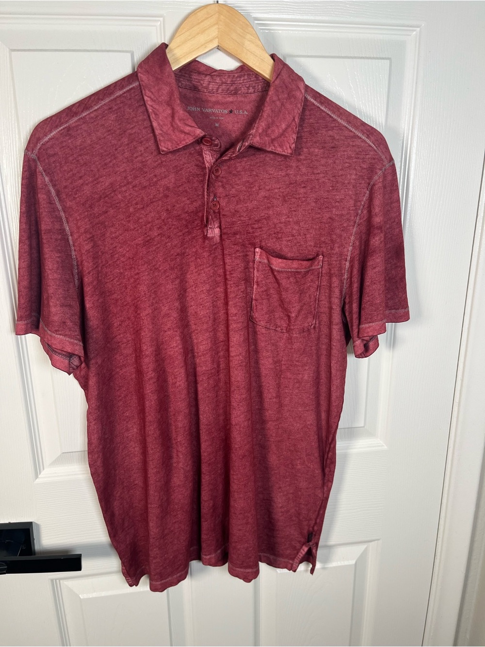John Varvatos Men's Washed Red Polo Shirt with Chest Pocket